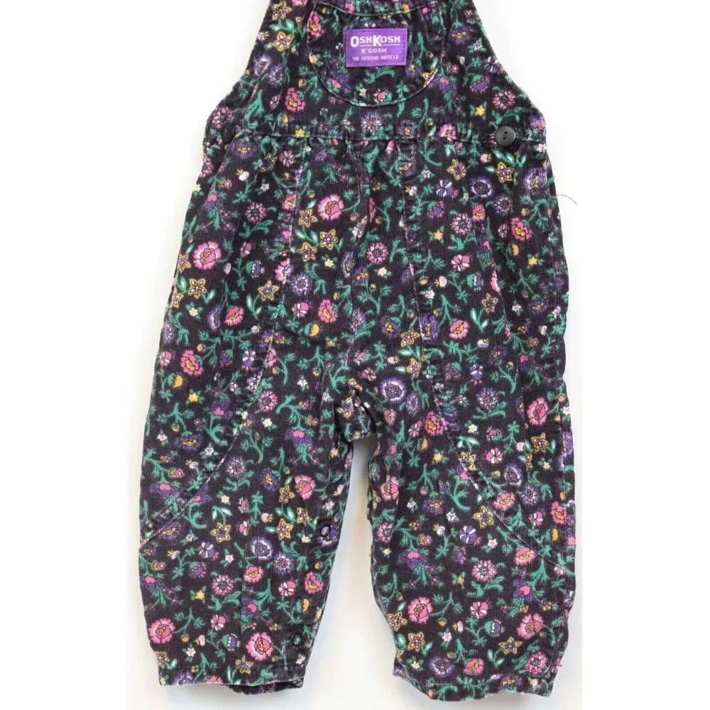 Vtg 1980s OshKosh B'Gosh Overalls Girls sz 18m Corduroy Floral Flowers Autumn